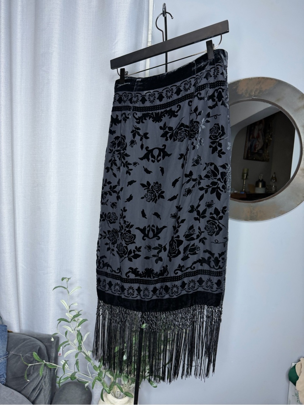 Zara Black Velvet Fringe Wrap Midi Skirt - Picture 13 of 15